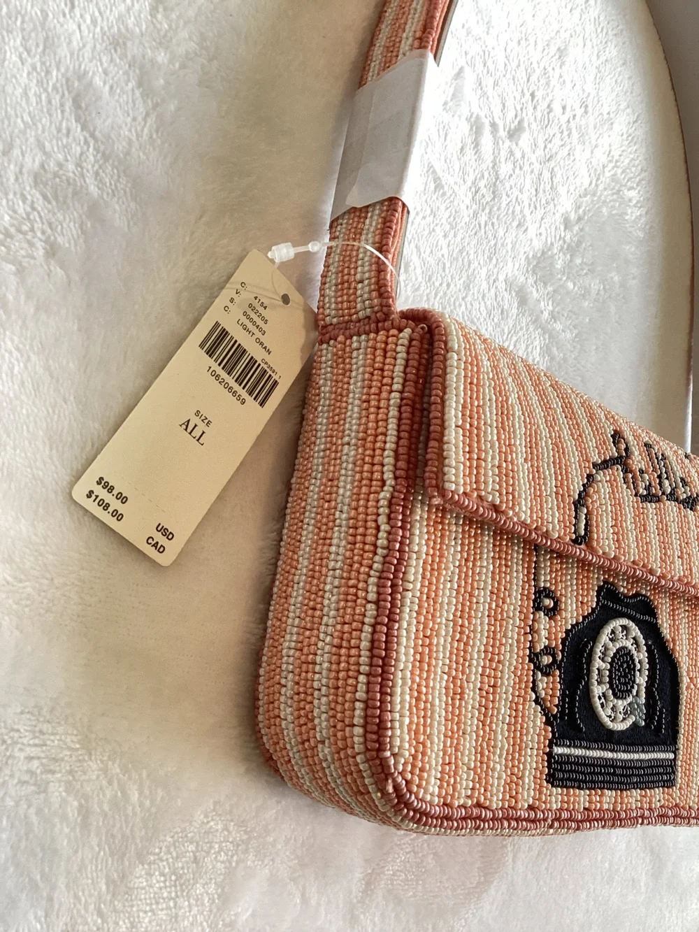Anthropologie Peach Beaded Telephone Crossbody